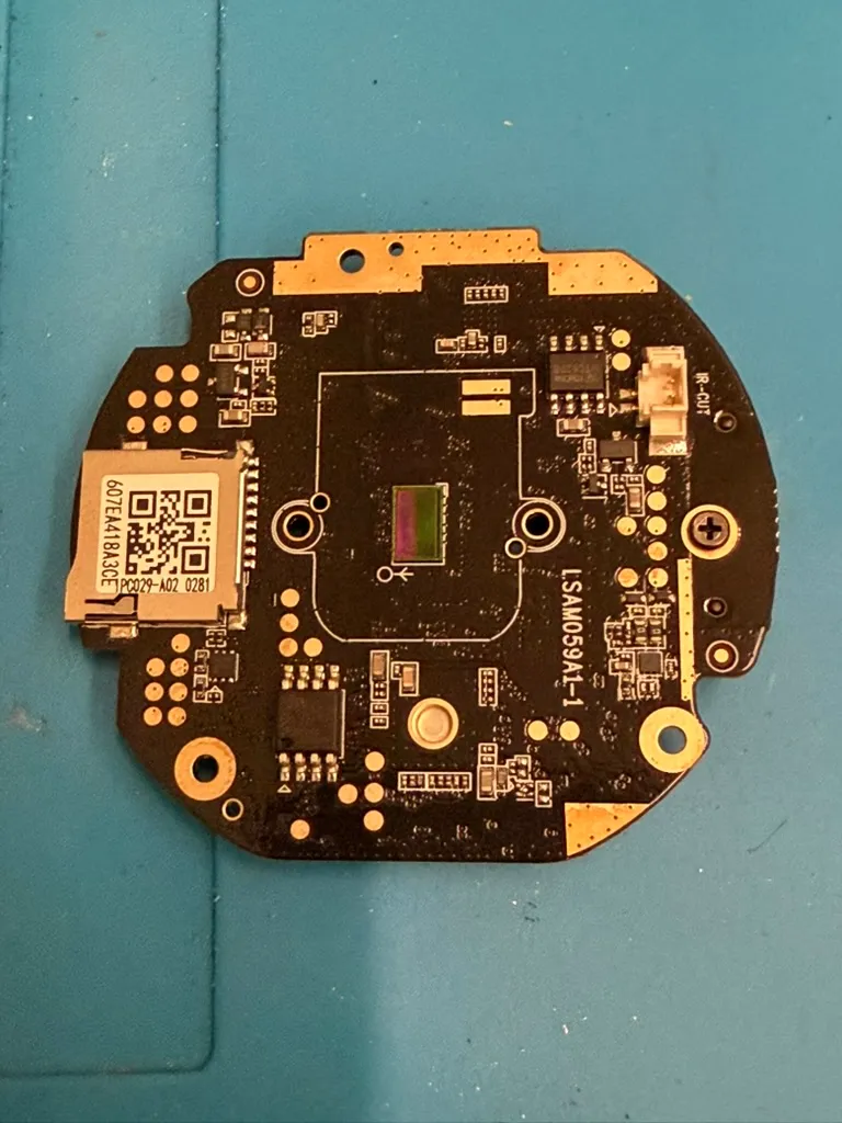 The sensor side of the board, marked IPC029-A02, with the image sensor and IR-cut